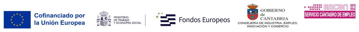Cofinanciado por la Unión Europea · Ministerio de Trabajo y Economía Social · Fondos Europeos · Gobierno de Cantabria · Servicio Cántabro de Empleo